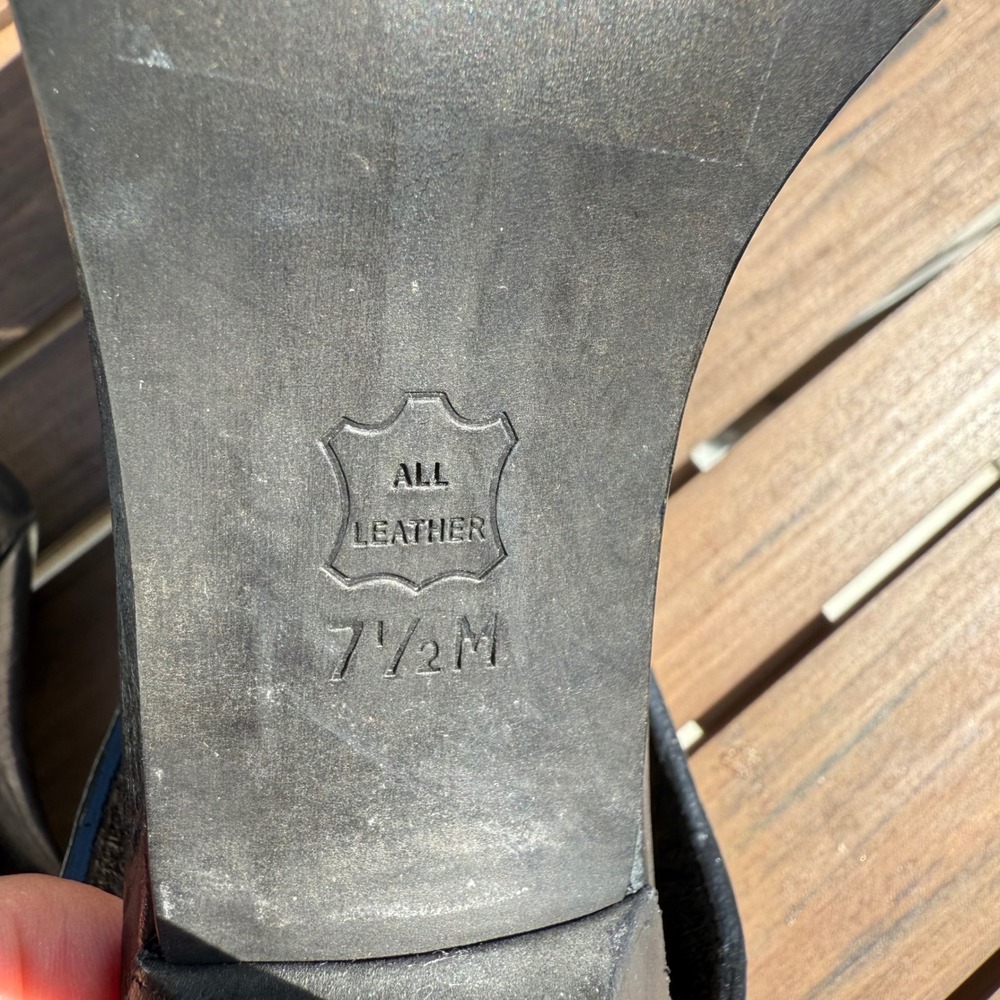 Tory Burch Heels Black Size 7.5 Torben Tumbled Rhino Leather Peep Toe‎ - Picture 10 of 11